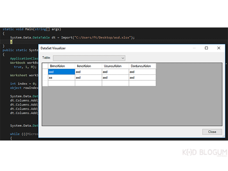 C# ile Excel İçeriğini DataSet Olarak Sisteme Entegre Etme